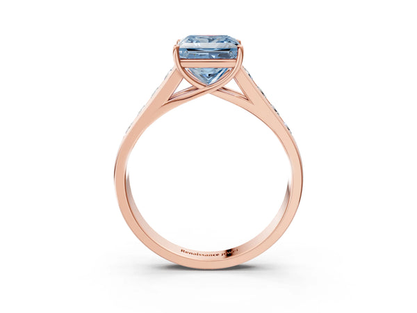 Rose Gold Princess Cut Cathedral Channel Set Engagement Ring Setting for Fancy Blue Center