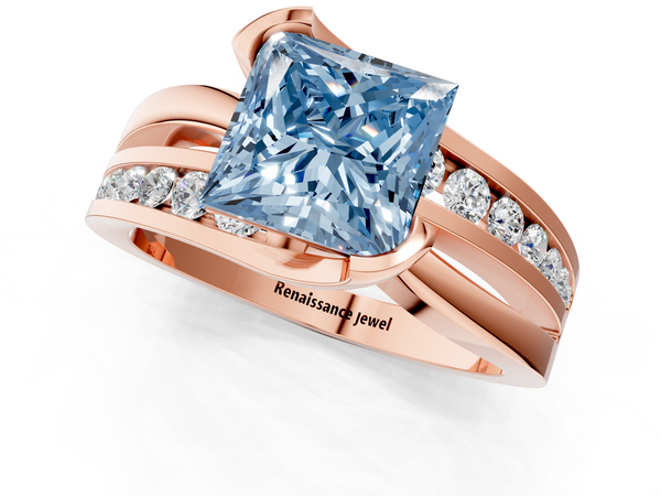 Rose gold Fancy Blue Princess  Solitaire Channel-Set Split Shank Ring with Tension Prong Setting