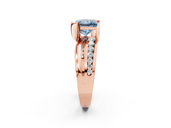 Rose gold Fancy Blue Princess  Solitaire Channel-Set Split Shank Ring with Tension Prong Setting