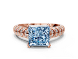 Rose gold Fancy Blue Princess  Solitaire Chevron Pave Diamond Engagement Ring with Six-Prong Setting_3