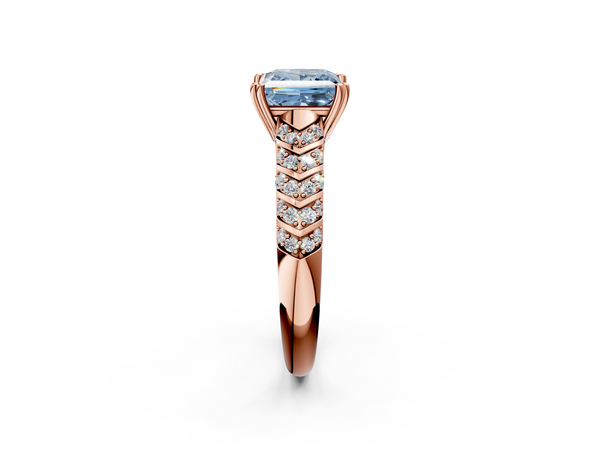 Rose gold Fancy Blue Princess  Solitaire Chevron Pave Diamond Engagement Ring with Six-Prong Setting