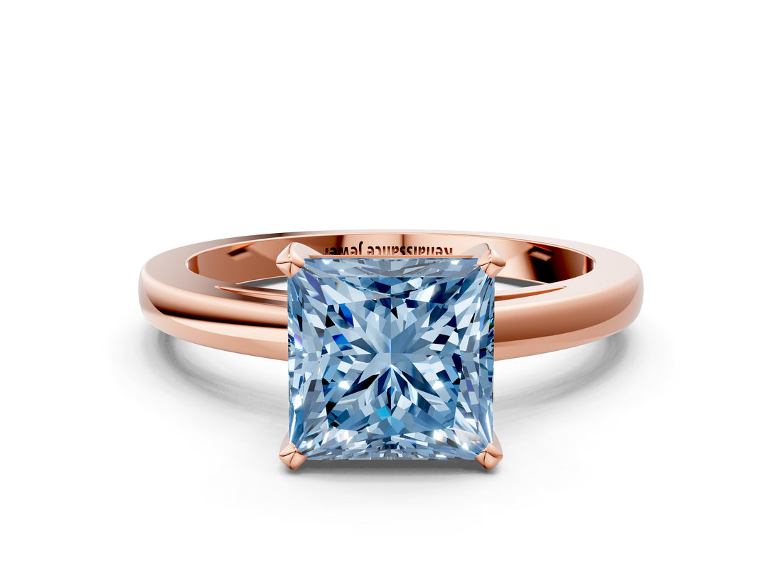 Rose gold Fancy Blue Princess  Solitaire Diamond Engagement Ring with Four-Prong Setting on a Classic Band_3