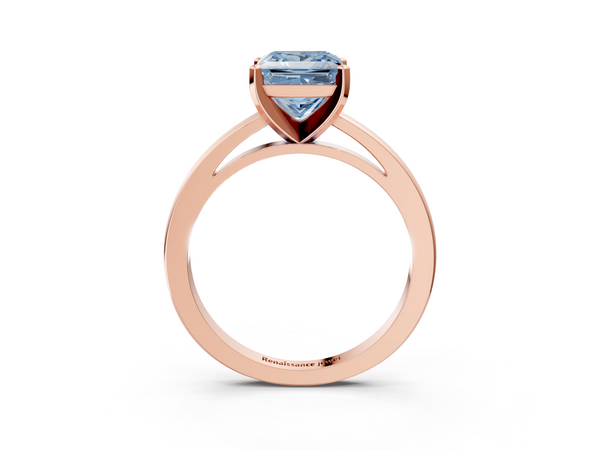 Rose gold Fancy Blue Princess  Solitaire Diamond Engagement Ring with Four-Prong Setting on a Classic Band