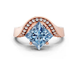 Rose gold Fancy Blue Princess  Solitaire Diamond Engagement Ring with Pave Band and Four-Prong Setting 1
