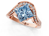 Rose gold Fancy Blue Princess  Solitaire Diamond Engagement Ring with Pave Band and Four-Prong Setting 2