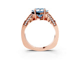 Rose gold Fancy Blue Princess  Solitaire Diamond Engagement Ring with Pave Band and Four-Prong Setting 4