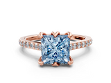 Rose gold Fancy Blue Princess  Solitaire Diamond Engagement Ring with Pave Band and Six-Prong Setting_20