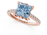Rose gold Fancy Blue Princess  Solitaire Diamond Engagement Ring with Pave Band and Six-Prong Setting_21