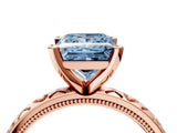 Rose gold Fancy Blue Princess  Solitaire Diamond Engagement Ring with XO Engraved Band and Four-Prong Setting 5