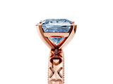 Rose gold Fancy Blue Princess  Solitaire Diamond Engagement Ring with XO Engraved Band and Four-Prong Setting