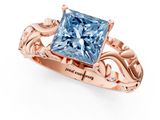 Rose gold Fancy Blue Princess  Solitaire Diamond Leaf Vine Band with Prong Setting_29