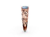 Rose gold Fancy Blue Princess  Solitaire Diamond Leaf Vine Band with Prong Setting_30