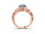 Rose gold Fancy Blue Princess  Solitaire Diamond Leaf Vine Band with Prong Setting_31