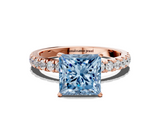 Rose gold Fancy Blue Princess  Solitaire Diamond Pavé Band with Four-Prong Setting_48