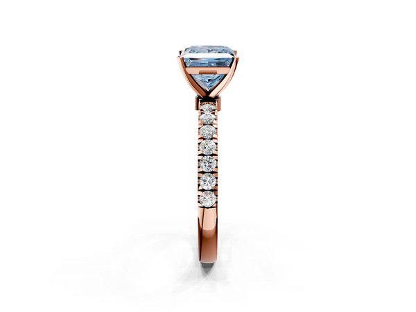 Rose gold Fancy Blue Princess Cut Diamond Solitaire Ring with Pavé Accents and Four-Prong Setting