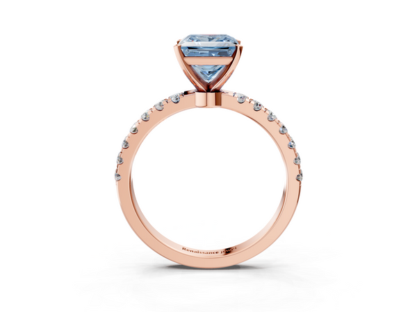 Rose gold Fancy Blue Princess Cut Diamond Solitaire Ring with Pavé Accents and Four-Prong Setting
