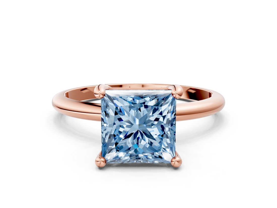 Rose gold Fancy Blue Princess  Solitaire Diamond Ring with 4-Prong Setting on a Classic Band_3