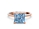 Rose gold Fancy Blue Princess  Solitaire Diamond Ring with 4-Prong Setting on a Classic Band_3