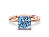 Rose gold Fancy Blue Princess  Solitaire Diamond Ring with Bamboo Band and Four-Prong Setting_36