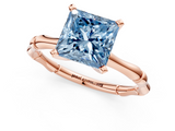 Rose gold Fancy Blue Princess  Solitaire Diamond Ring with Bamboo Band and Four-Prong Setting_37
