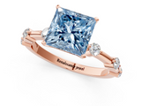Rose gold Fancy Blue Princess  Solitaire Diamond Ring with Bezel Set Side Stones and Prong Setting_4