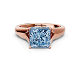 Rose gold Fancy Blue Princess  Solitaire Diamond Ring with Cathedral Band and Four-Prong Setting_67