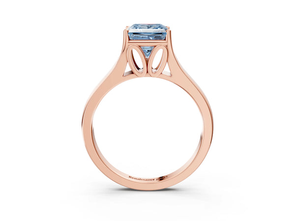 Rose Gold Princess Cut Cathedral Solitaire Engagement Ring Setting for Fancy Blue Center with Split Shoulders