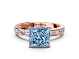 Rose gold Fancy Blue Princess  Solitaire Diamond Ring with Channel-Set Baguette Band and Four-Prong Setting_68