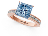 Rose gold Fancy Blue Princess  Solitaire Diamond Ring with Channel-Set Baguette Band and Four-Prong Setting_69