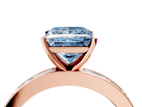Rose gold Fancy Blue Princess  Solitaire Diamond Ring with Channel-Set Baguette Band and Four-Prong Setting_72