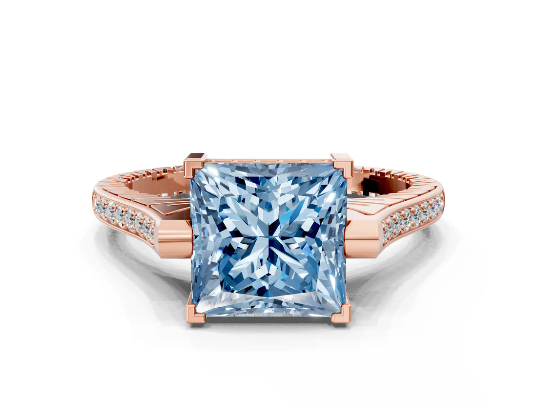Rose gold Fancy Blue Princess  Solitaire Diamond Ring with Channel Set Band and Bezel Prong Setting_56