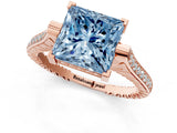 Rose gold Fancy Blue Princess  Solitaire Diamond Ring with Channel Set Band and Bezel Prong Setting_57