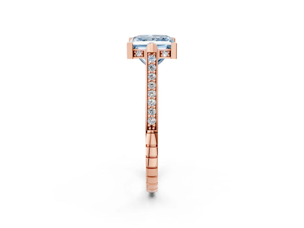Rose gold Fancy Blue Princess  Solitaire Diamond Ring with Channel Set Band and Bezel Prong Setting