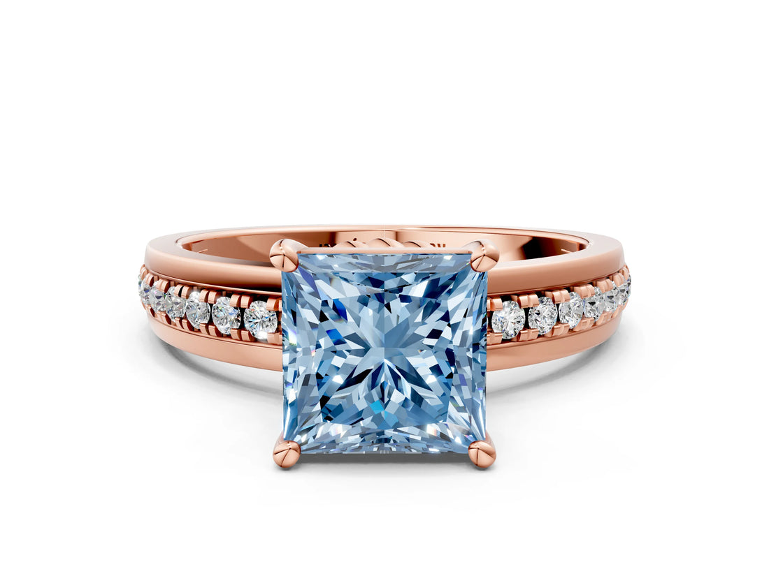 Rose gold Fancy Blue Princess  Solitaire Diamond Ring with Channel Set Band and Six-Prong Setting_48