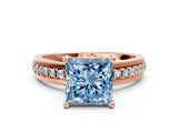 Rose gold Fancy Blue Princess  Solitaire Diamond Ring with Channel Set Band and Six-Prong Setting_48