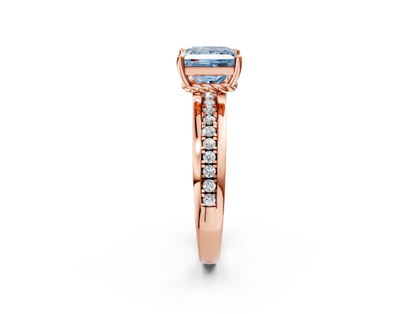 Rose gold Fancy Blue Princess  Solitaire Diamond Ring with Channel Set Band and Six-Prong Setting