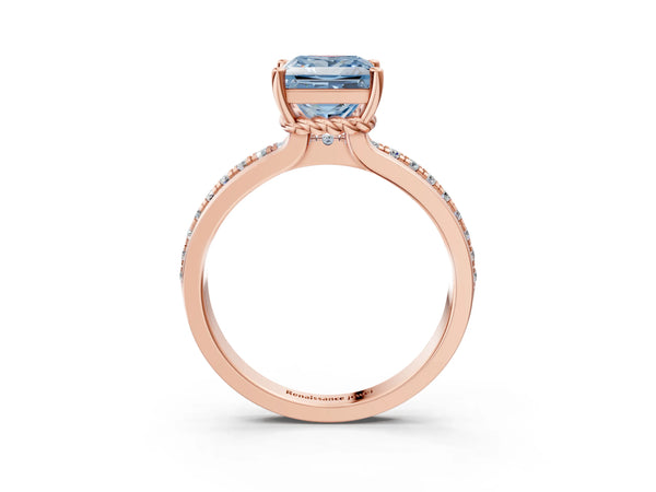 Rose gold Fancy Blue Princess  Solitaire Diamond Ring with Channel Set Band and Six-Prong Setting