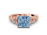 Rose gold Fancy Blue Princess  Solitaire Diamond Ring with Filigree Band and Four-Prong Setting_28