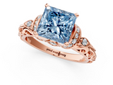 Rose gold Fancy Blue Princess  Solitaire Diamond Ring with Filigree Band and Four-Prong Setting_29