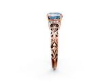 Rose gold Fancy Blue Princess  Solitaire Diamond Ring with Filigree Band and Four-Prong Setting_30