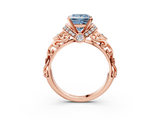 Rose gold Fancy Blue Princess  Solitaire Diamond Ring with Filigree Band and Four-Prong Setting_31