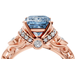 Rose gold Fancy Blue Princess  Solitaire Diamond Ring with Filigree Band and Four-Prong Setting_32