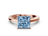 Rose gold Fancy Blue Princess  Solitaire Diamond Ring with Four-Prong Setting and Classic Band_3