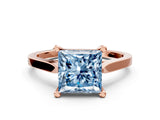 Rose gold Fancy Blue Princess  Solitaire Diamond Ring with Four-Prong Setting and Tapered Band 2