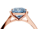 Rose gold Fancy Blue Princess  Solitaire Diamond Ring with Four-Prong Setting and Tapered Band
