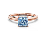 Rose gold Fancy Blue Princess  Solitaire Diamond Ring with Four-Prong Setting on a Plain Band_21