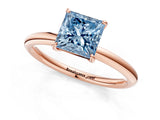 Rose gold Fancy Blue Princess  Solitaire Diamond Ring with Four-Prong Setting on a Plain Band_22
