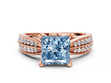Rose gold Fancy Blue Princess  Solitaire Diamond Ring with Milgrain Pavé Band and Four-Prong Setting_36