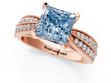 Rose gold Fancy Blue Princess  Solitaire Diamond Ring with Milgrain Pavé Band and Four-Prong Setting_37