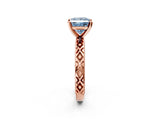Rose gold Fancy Blue Princess  Solitaire Diamond Ring with Milgrain and Black Enamel X Pattern Band_193